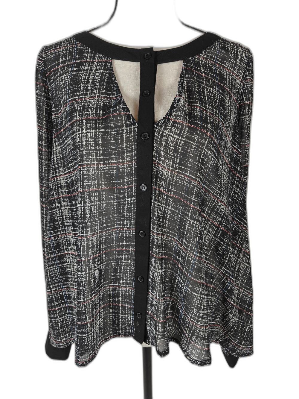 Women’s Elodie Button Front Blouse Black Plaid Size Medium